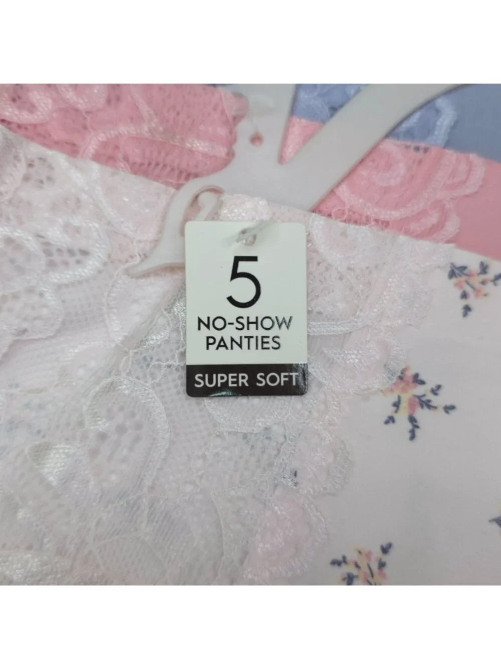 Laura Ashley L 5-Pack No-Show Lace Trim Panties Super Soft Hipster Pink Blue Yel
